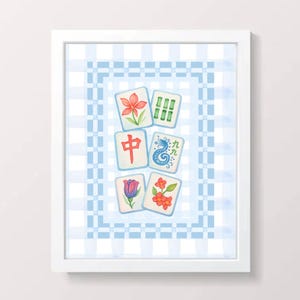 Lucky Mahjong Watercolor Tiles – Digital Art Print