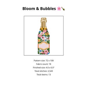 花柄シャンパンボトルのニードルポイントパターン PDF | 18メッシュキャンバス | プレッピーニードルポイント | デジタルダウンロード