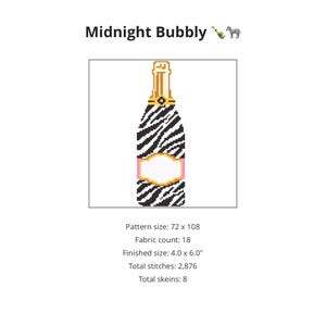 Zebra Champagne Bottle Needlepoint Pattern PDF | 18 Mesh Canvas | Designer-Inspired Needlepoint | Digital Download
