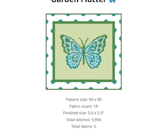 Patrón de bordado de mariposa verde en PDF / Lienzo de malla 18 / Bordado preppy / Descarga digital