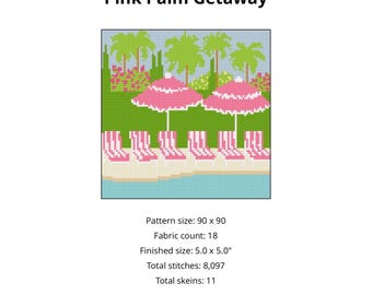Patrón de bordado de playa rosa / Escapada a la palmera (descarga digital)