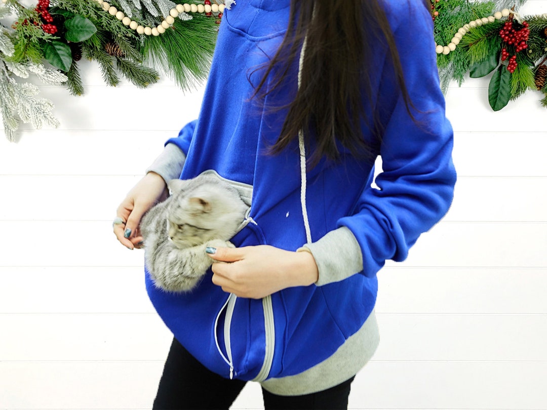 Latestepic Kawaii Cat Pouch Pocket Hoodie, Cat Carrier, Cat Owner Gift