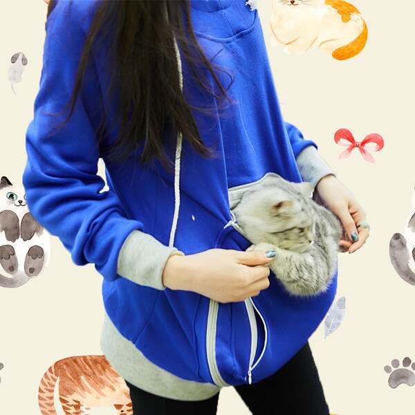 LatestEpic | Kawaii Cat Pouch Pocket Hoodie, Cat Carrier, Cat Owner Gift, Pet Lover Hoodies 3 - C19/22