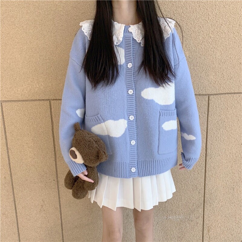 Latestepic Kawaii Knitted Clouds Sweatshirt - Etsy