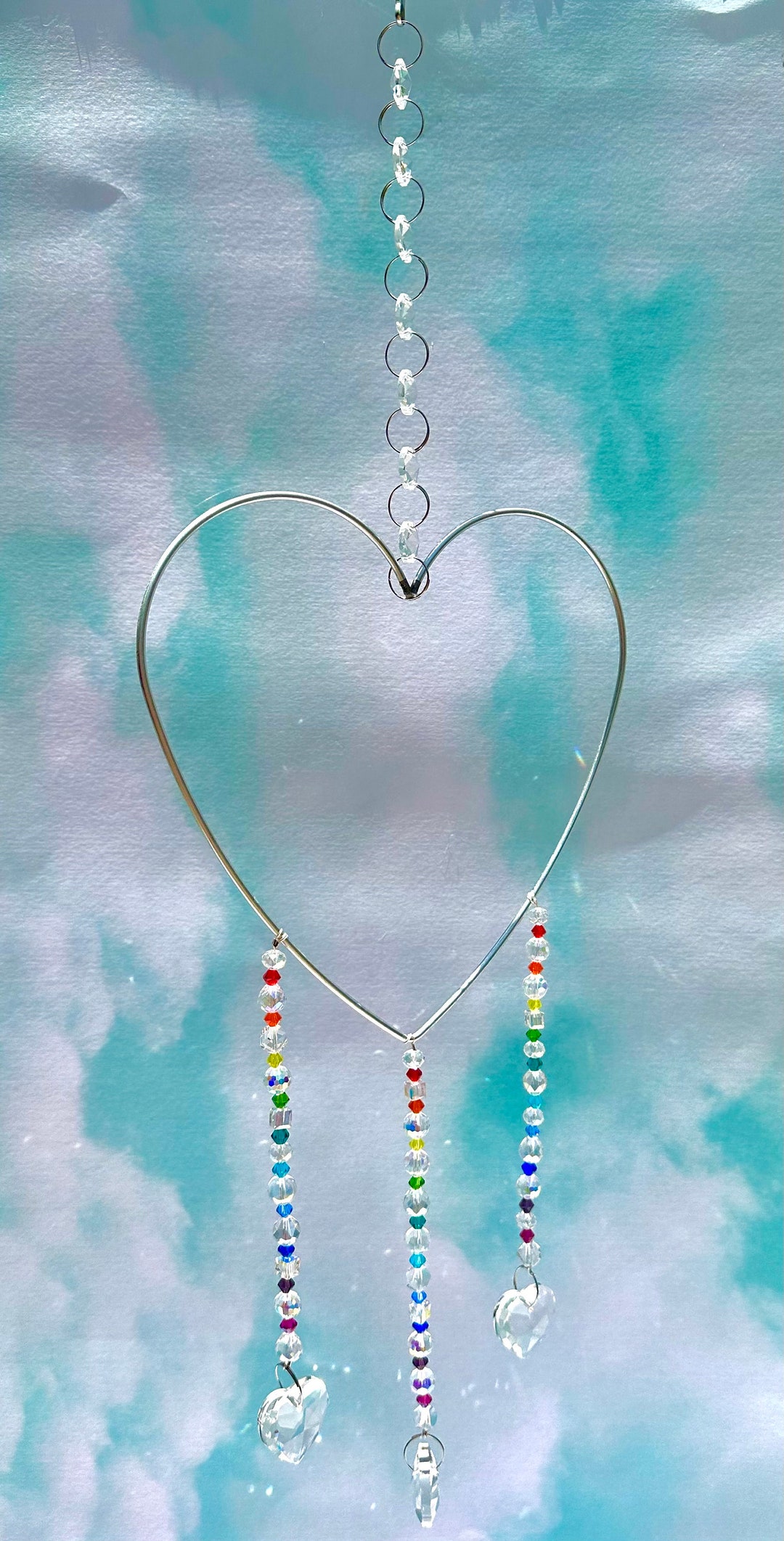 Rainbow & Crystal Beaded Heart Sun Catcher Etsy