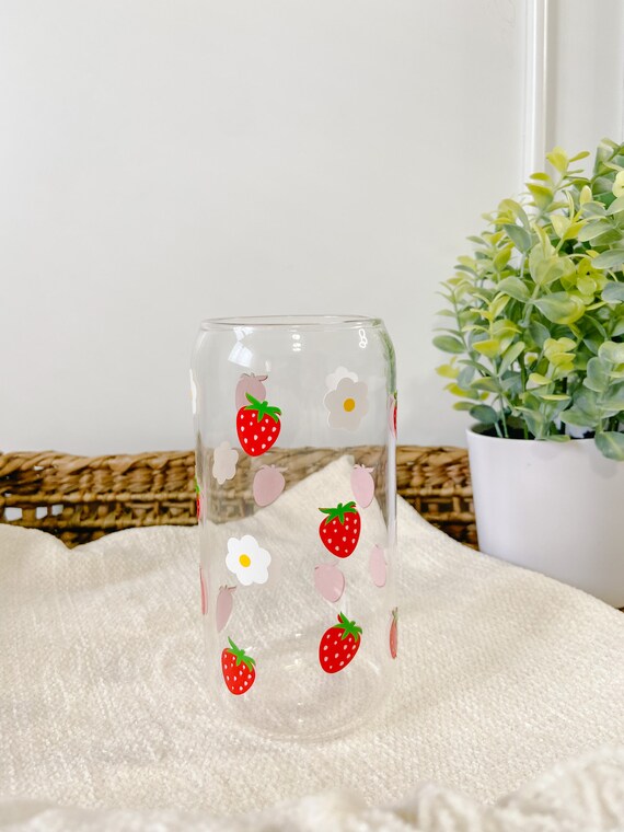 strawberry glasses cup cups Strawberry Glass Cup with Straw Lovely  Strawberry