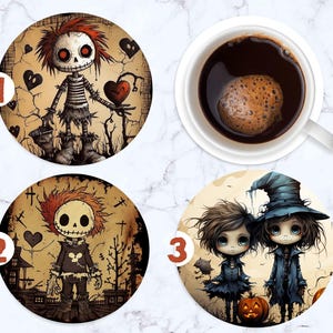 Halloween Car Coasters, Set of 2 ceramic Coasters, Zombie Doll car coaster, Cute Car Accessories, Cup Holder Coasters, Spooky Car Coasters