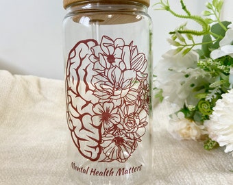 Mental Health tumbler / Daily reminder affirmations glass cup/ Iced coffee glass cup/aesthetic glass cup /Beer can glass / Gifts for her
