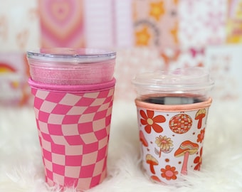 Retro Groovy Coffee Sleeve || Iced Coffee Sleeve || Hot Coffee Sleeve || Drink Sleeve || Magic mushroom