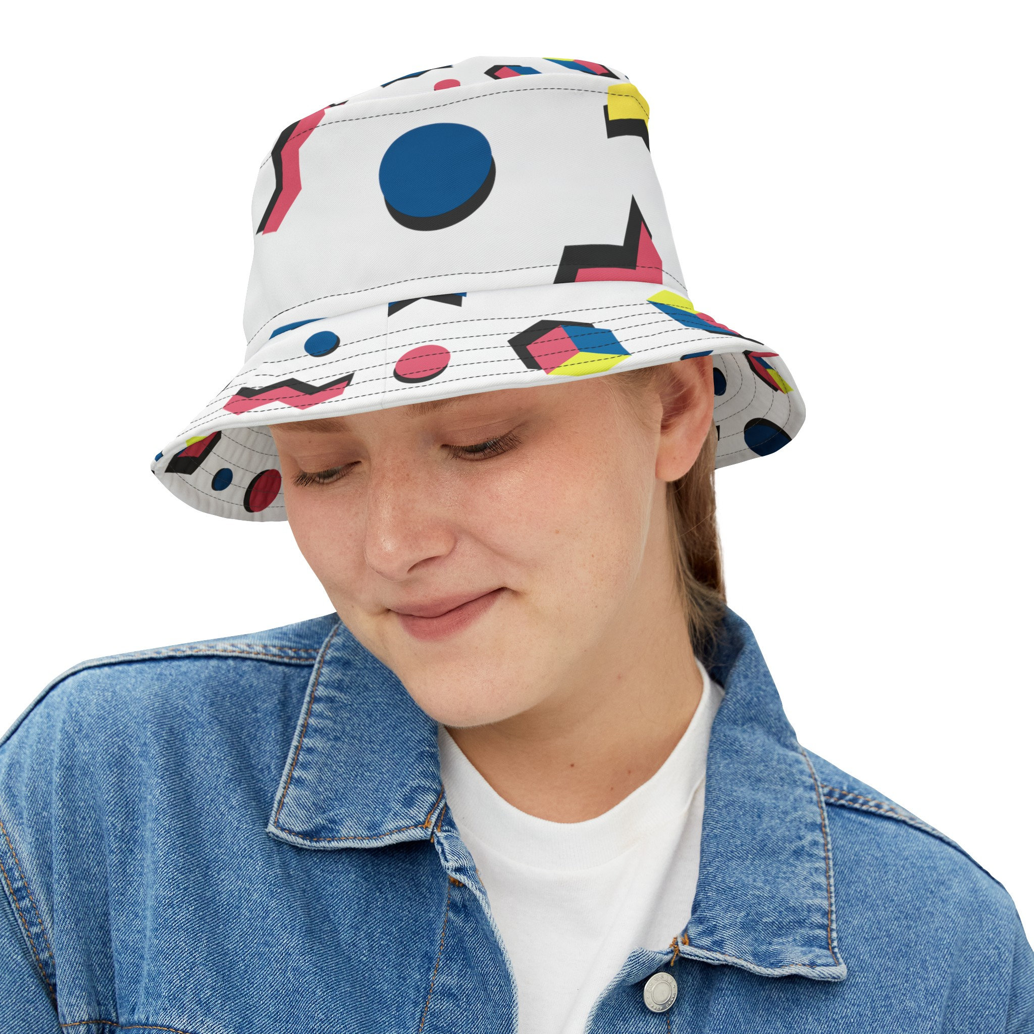Red and Blue Artistic Hat with Geometric Designs Hand-Painted Abstract Art Hat - Red, White, & Blue – Kaydad main image 3
