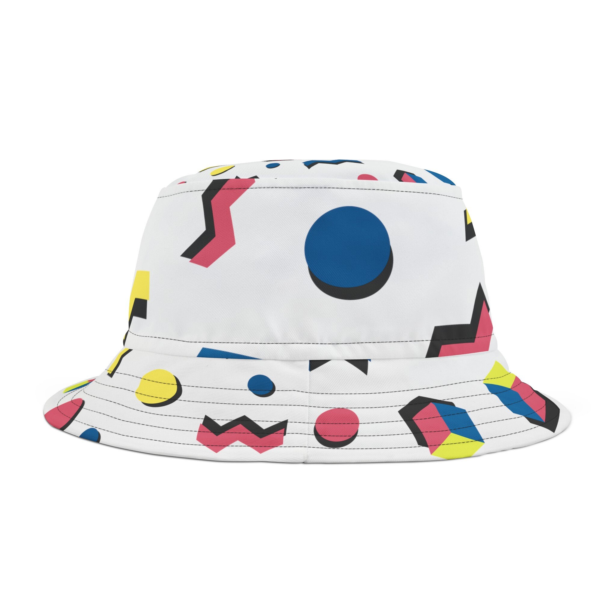 Red and Blue Artistic Hat with Geometric Designs Colorful Abstract Background, Cubism Art Style, Woman with  main image 3