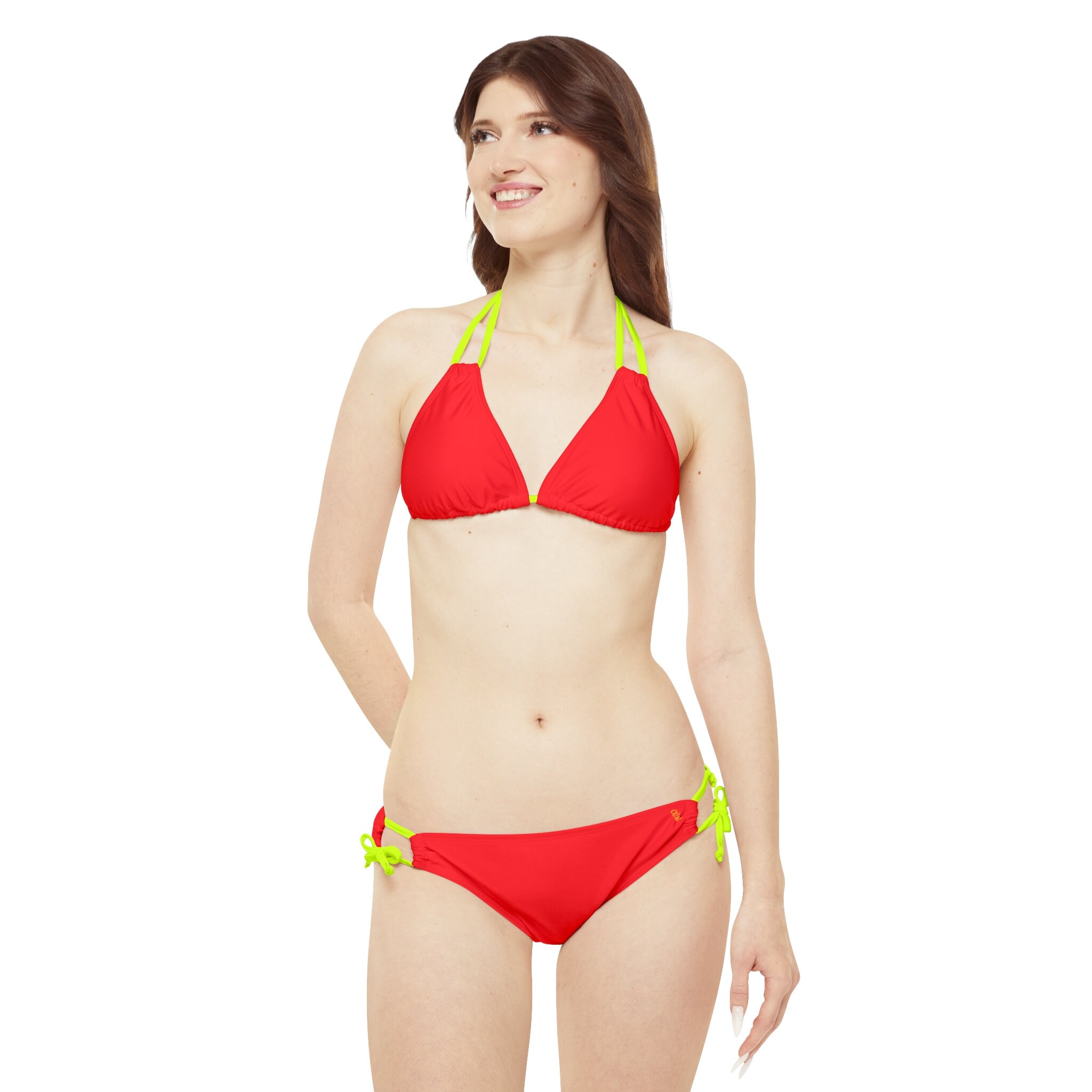Red Strappy Bikini With White Accents and Side Tie Bottoms Etsy Canada