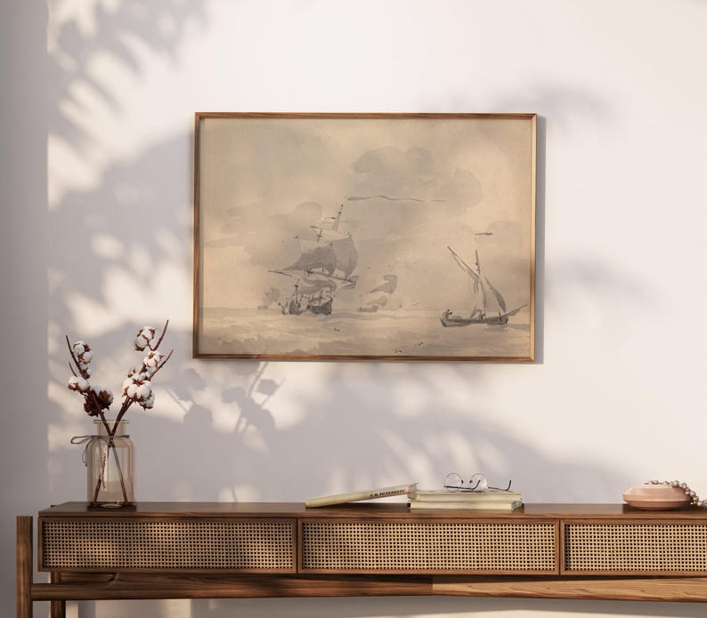 Nautical Ship Art Print, Vintage Maritime Decor, Ocean Journey