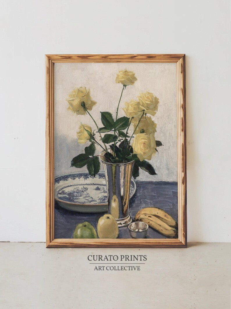 Yellow Roses Still Life Printable Wall Art, Instant Download, Floral