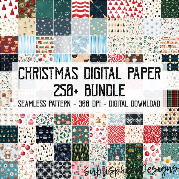 250+ Christmas Printable Digital Paper Bundle, Commercial Use, Download Junk Journal, Scrapbooking, Card Making