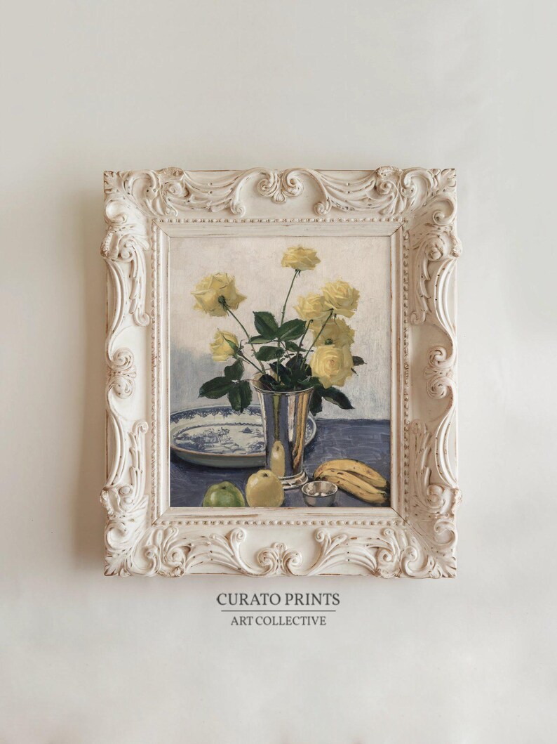 Yellow Roses Still Life Printable Wall Art, Instant Download, Floral