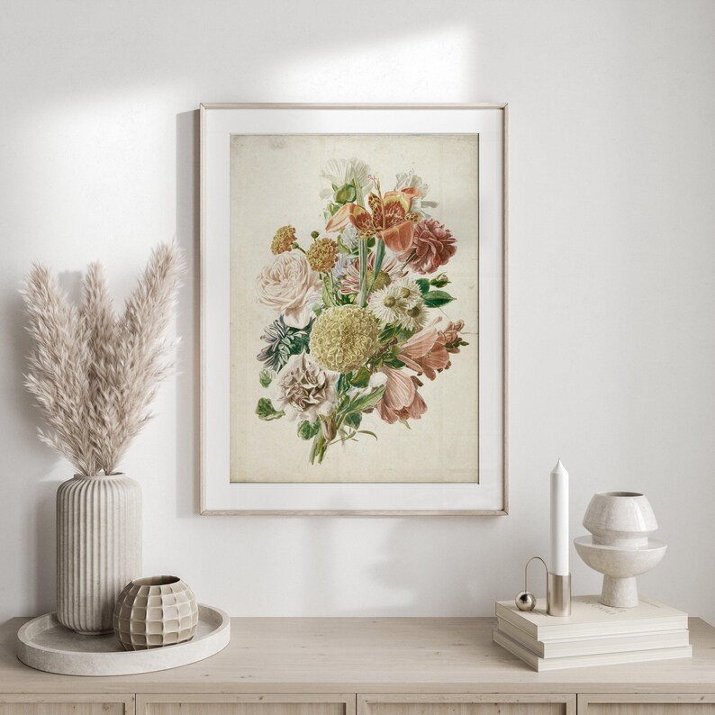 Vintage Floral Bouquet Printable Wall Art, Botanical Flower