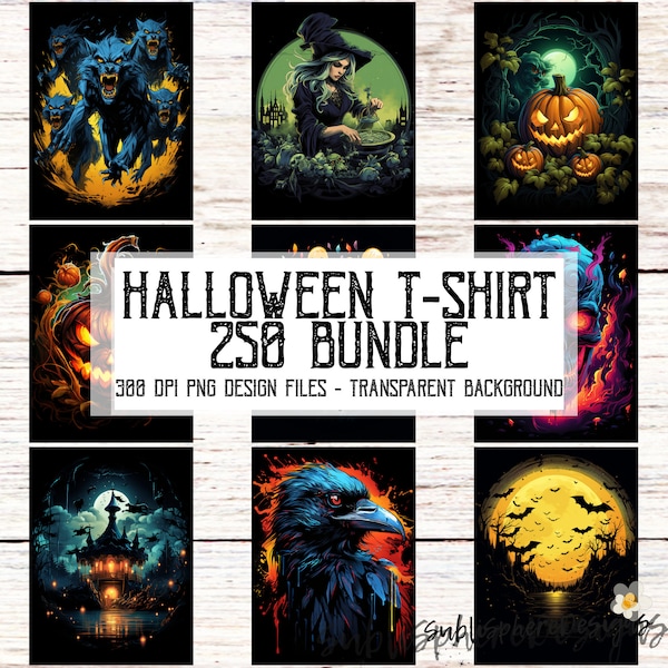 250 Halloween T-Shirt Bundle PNG Files, Halloween Png, Fall Png, Bats, Pumpkins, Zombies, Witches, Skulls, Digital Download, Commercial Use