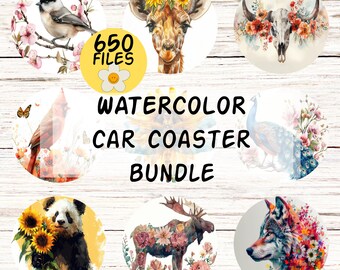 650+ Watercolor Car Coaster PNG, Digital Download, Sublimation Design, Commercial Use, Sunflower Floral Car Accessory, Boho Chic Decor