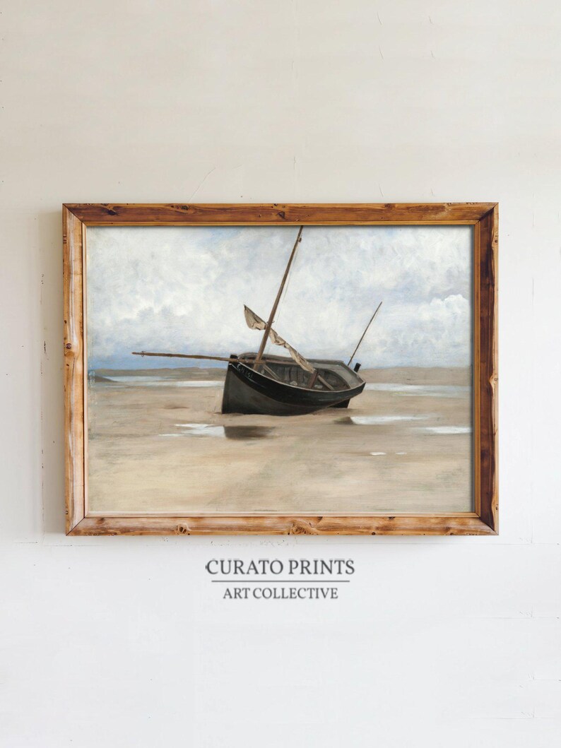 Vintage Ship Painting, Seascape Wall Art, Nautical Decor, Printable