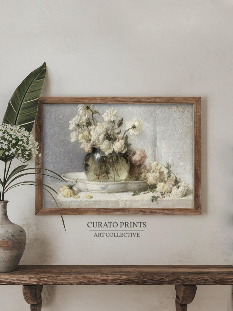 Vintage Floral Still Life Art Print, Antique Rose Bouquet Painting