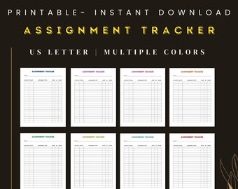 Printable Assignment Tracker for Students | Teens | Homework Organization | 10 Color Set | 8.5x11 | TATA100