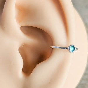 Green Onyx cartilage earring hoop| silver helix piercing | conch hoop | daith jewelry | silver helix hoop | upper ear earring