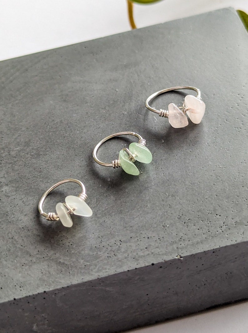 Sterling silver various gemstone crystal cartilage earring hoop 0.8mm 20G piercing helix conch rook tragus snug orbital daith snuggie lobe bild 1