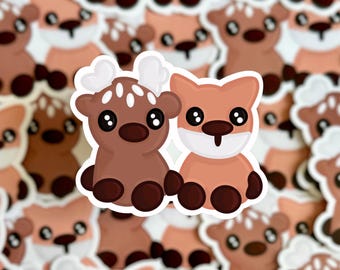 Fox and Deer Sticker- Diecut Glossy Vinyl Sticker- Hand Drawn Sticker Based on Murphy Crochets Original Crochet Pattern