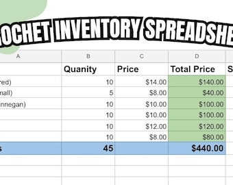 Crochet Inventory Spreadsheet | Market Prep Spreadsheet | Super Simple Spreadsheet to Keep Track of Your Crochet Inventory