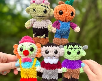 Spooky Squad- Zombie- Pumpkin Head- Frankenstein’s Mondter- Clown- Vampire Crochet Pattern-Halloween Crochet Pattern- Advanced Beginner