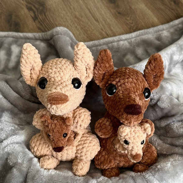 Kerri the Kangaroo and Baby Kangaroo Pattern- Marsipial Mamas Collection- Crochet Kangaroo Pattern- Digital PDF