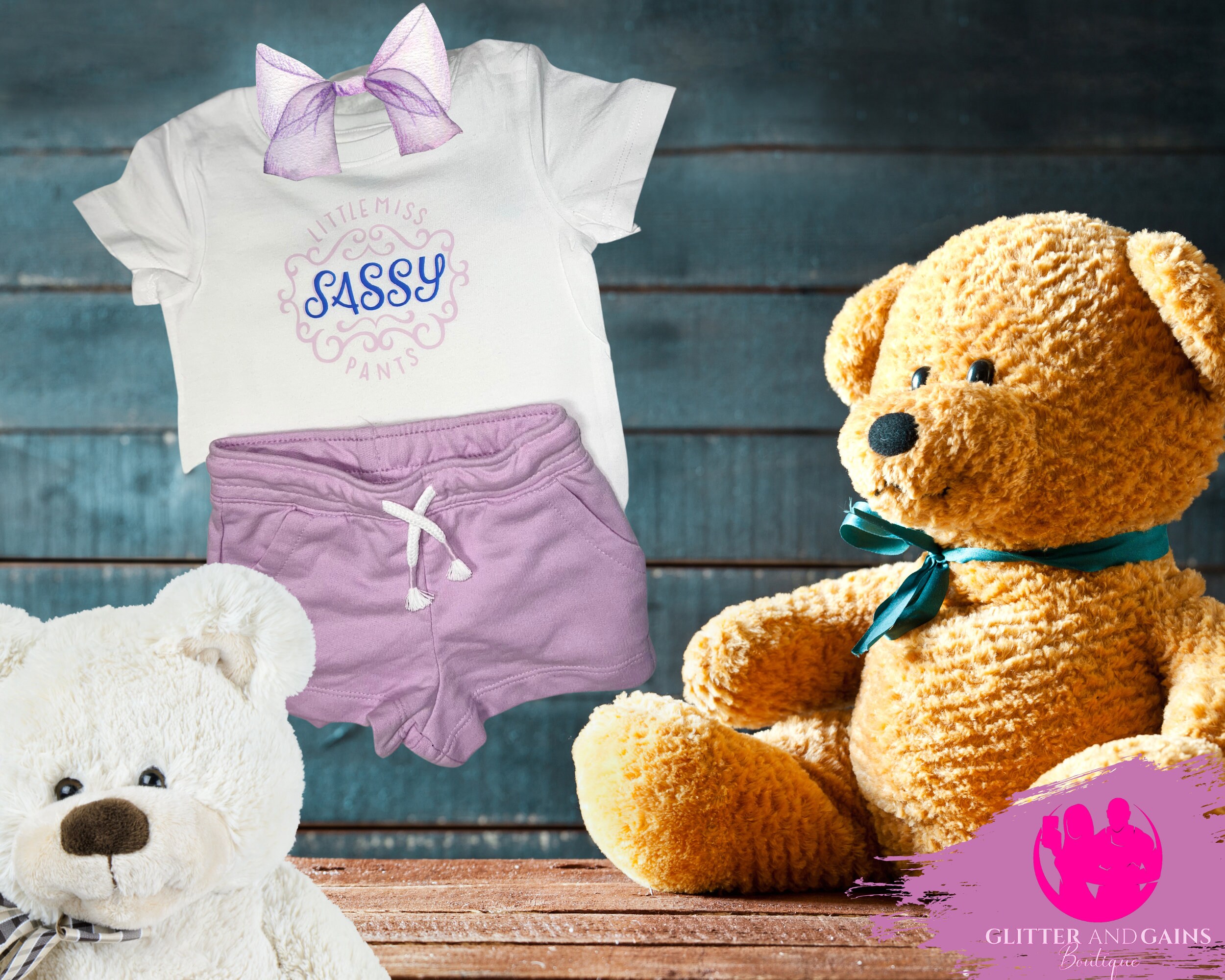 Little Miss Glitter Teddy Cute Girl Shirt, Little Miss Sassy Pants