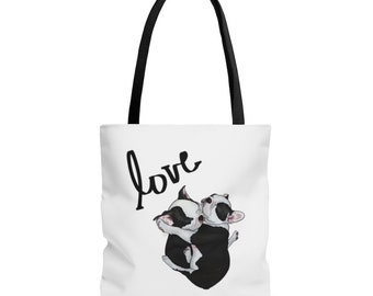 Boston Terrier Tote Bag, Boston Terrier gift, dog bag, large tote bag, cute bag, gift for dog mom, white tote bag