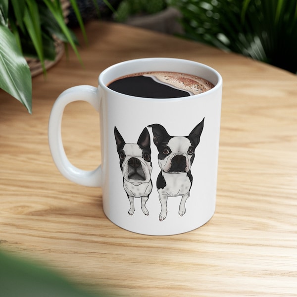 Smidge and Doodle Heart Mug, Boston Terrier Mug, Smidge, Funny Mug, Boston Terrier Gift, Pet Mug