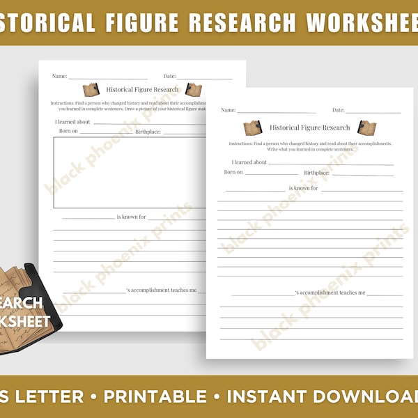 Historical Figure Research Worksheet, Elementary Research Notes, Homeschool Worksheets, Research Worksheet