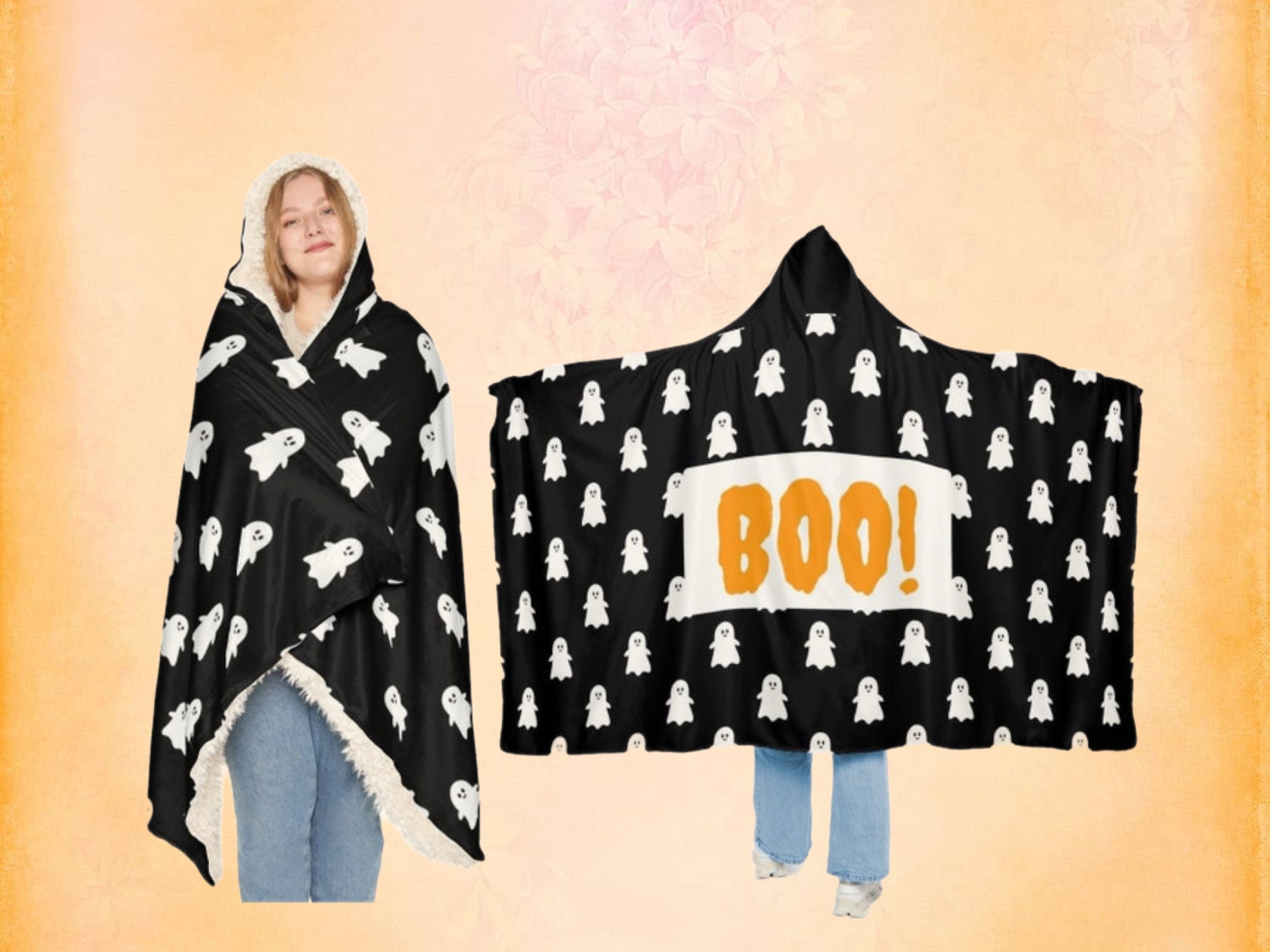 Discover Hooded Halloween Blanket, Cozy Halloween Blanket, Hoodie Blanket, ghost blanket, Snuggle Blanket, BOO blanket