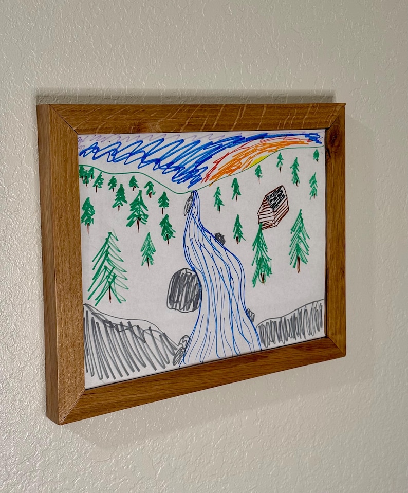 Magnetic Kids Artwork Picture Frame with Storage White Oak