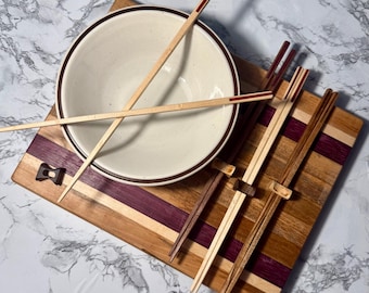 Handmade Wooden Chopsticks with Holder: Food Safe Beeswax Finish