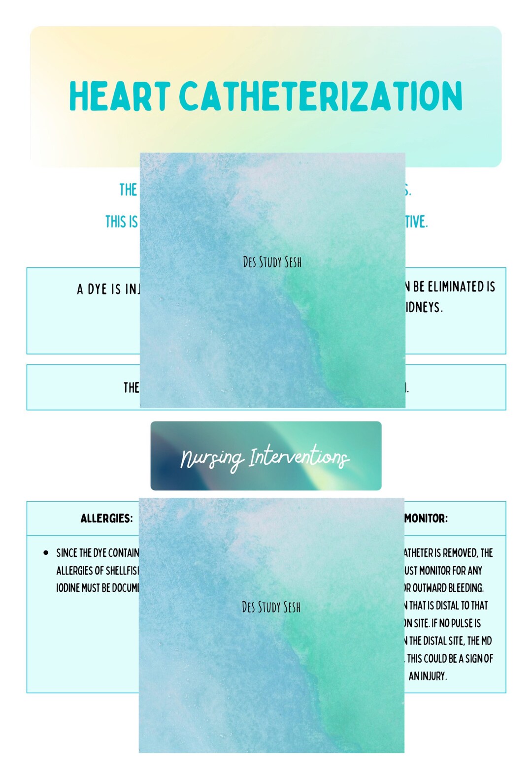 Nursing School Heart Catheterization Notes - Etsy