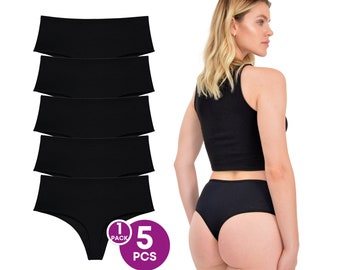 LadyMelex Women's 5 Pcs Knickers High Waist Thong Cotton Underwear (M, L, XL)