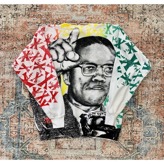 Vintage 80's Malcolm X All Over Print Crewneck Sw… - image 2