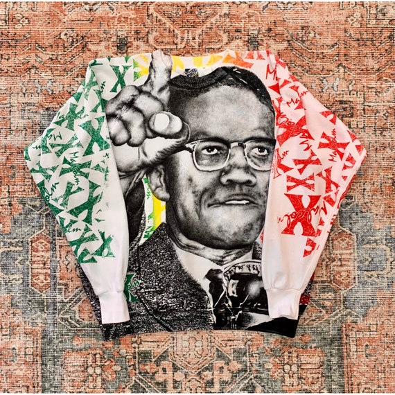 Vintage 80's Malcolm X All Over Print Crewneck Sw… - image 1