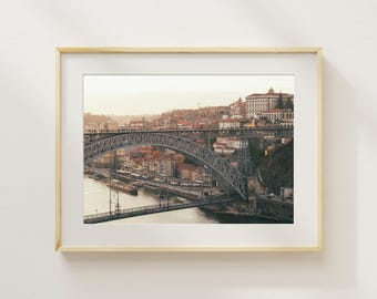 Printable Europe Wall Art – Dom Luís I Bridge Photo – Porto Cityscape Print – Portugal Travel Photography – Digital Download – Neutral Home
