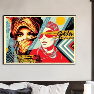 Shepard Fairey-Golden Future - Cartel de exposición de impresión de arte callejero de Graffiti urbano, decoración de pared, decoración de oficina en casa, impresión giclee en varios tamaños