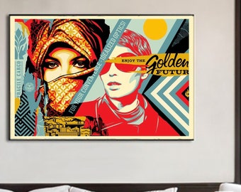 Shepard Fairey-Golden Future - Cartel de exposición de impresión de arte callejero de Graffiti urbano, decoración de pared, decoración de oficina en casa, impresión giclee en varios tamaños