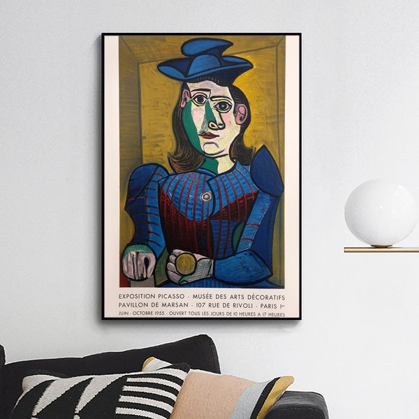 Pablo Picasso, Buste de Femme au Chapeau Bleu-tentoonstelling poster, wand decor, thuiskantoor decor, giclee print in verschillende maten