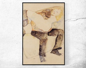 Mann,Frau auf den Knien halten-Egon Schiele,Decor,Housewarming Geschenk,Expressionismus,Vintage Meisterwerk Kunstwerk,Giclee Print in verschiedenen Größen