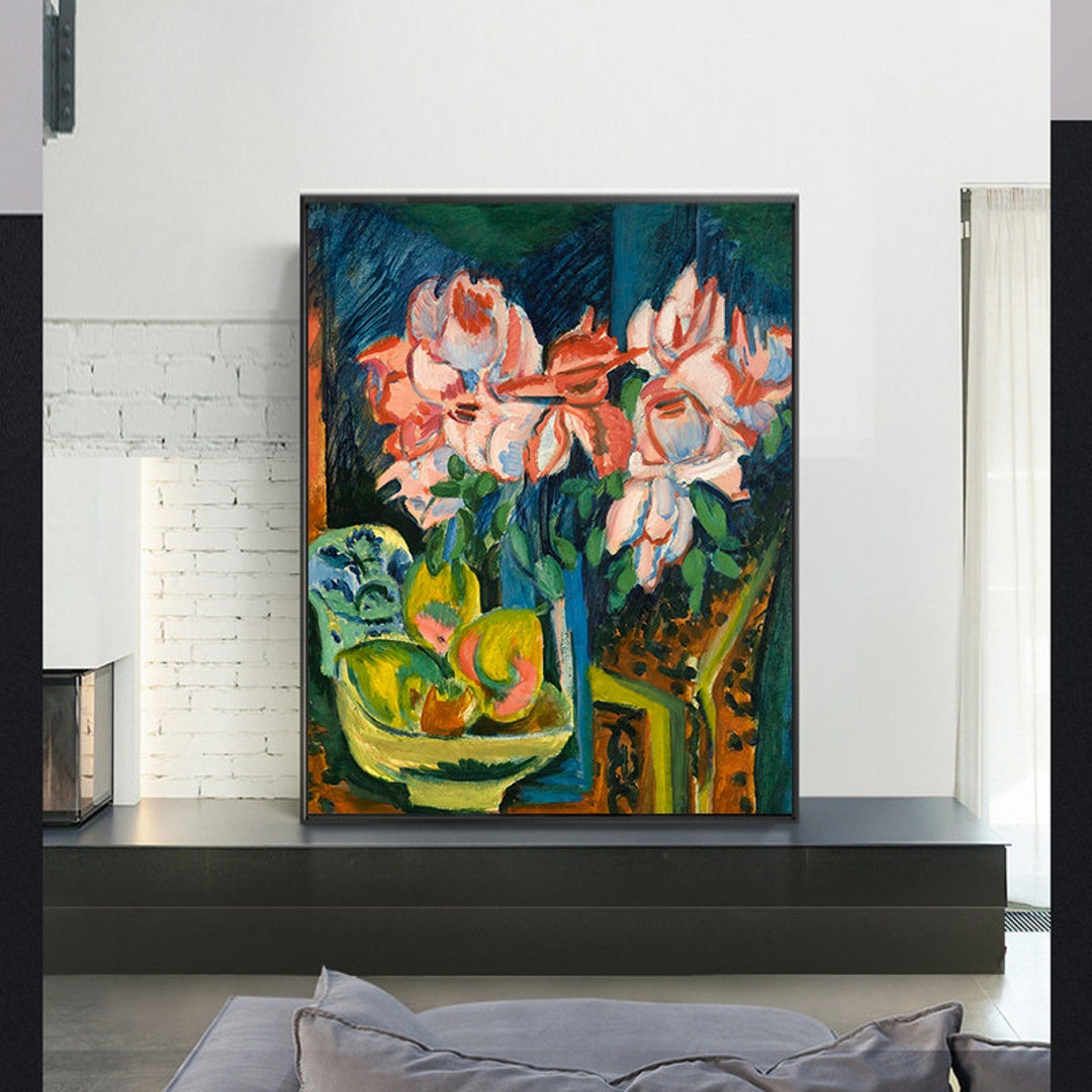 Ernst Ludwig Kirchner's Pink Roses,reproduction of a Classic