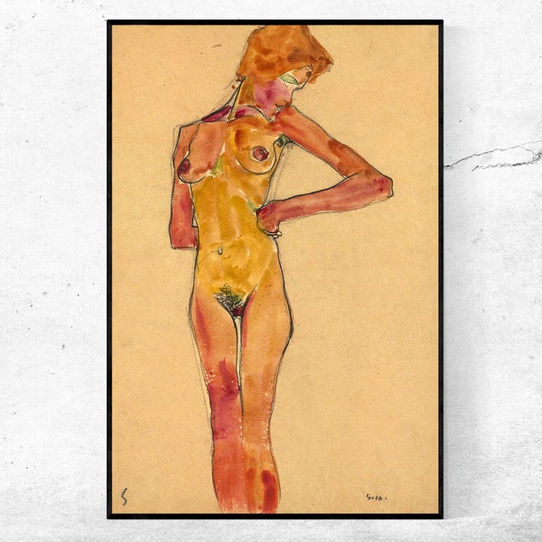 Stehender weiblicher Akt-Egon Schiele,office Decor,Housewarming Gift,Expressionism,Vintage masterpiece Artwork,giclee print in various sizes